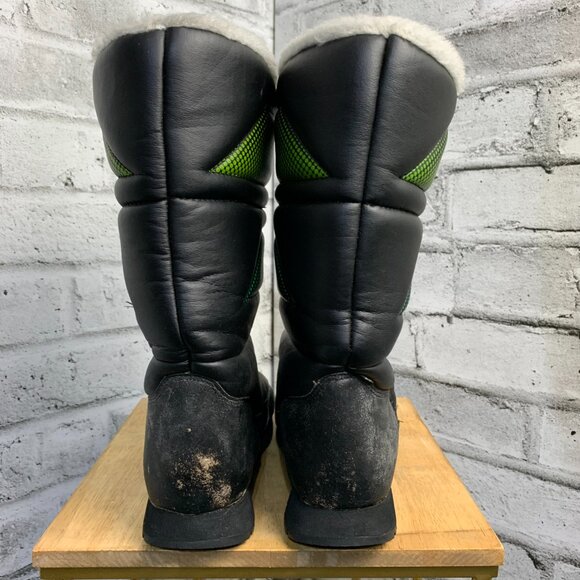 Vintage Snow Boots Mens 8 Black Green Faux Fur Lined Retro 80s Winter Apres Ski main image 4